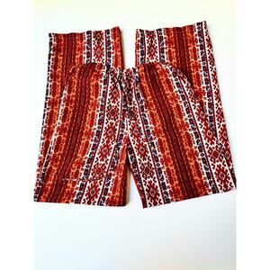 Japna Red Orange High Rise Wide Leg Pants with Drawstring & Pockets Small